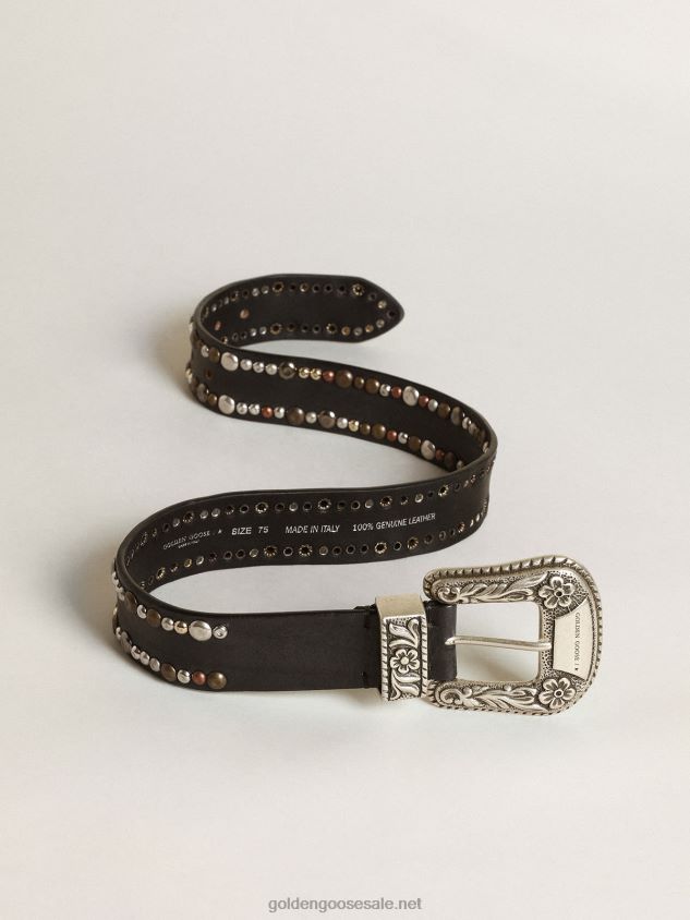 Lace belt in black leather with colored studs FN20N289 Women Golden Goose