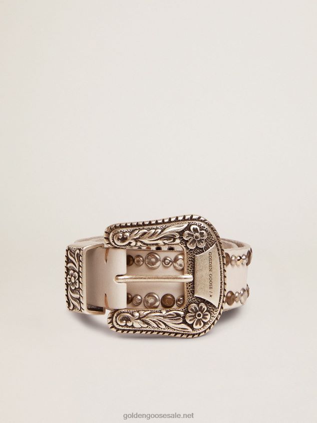Lace belt in white leather with colored studs FN20N343 Women Golden Goose
