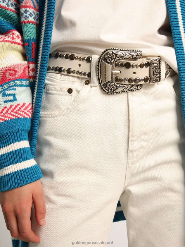 Lace belt in white leather with colored studs FN20N343 Women Golden Goose