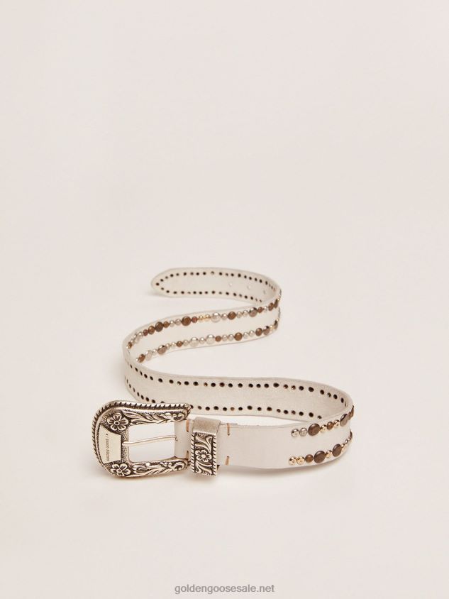 Lace belt in white leather with colored studs FN20N343 Women Golden Goose