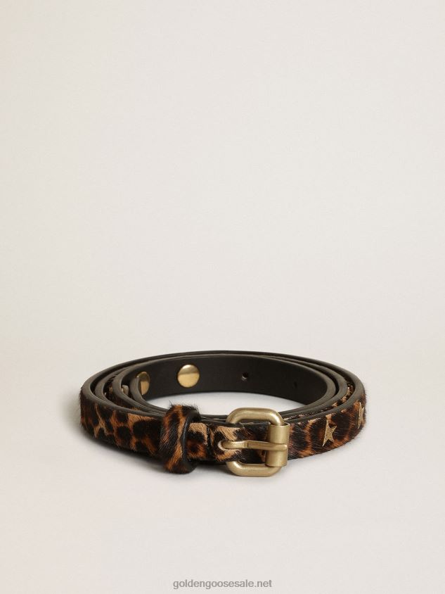 Molly black and brown leopard-print pony skin belt with star-shaped studs FN20N308 Women Golden Goose