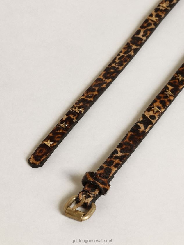Molly black and brown leopard-print pony skin belt with star-shaped studs FN20N308 Women Golden Goose