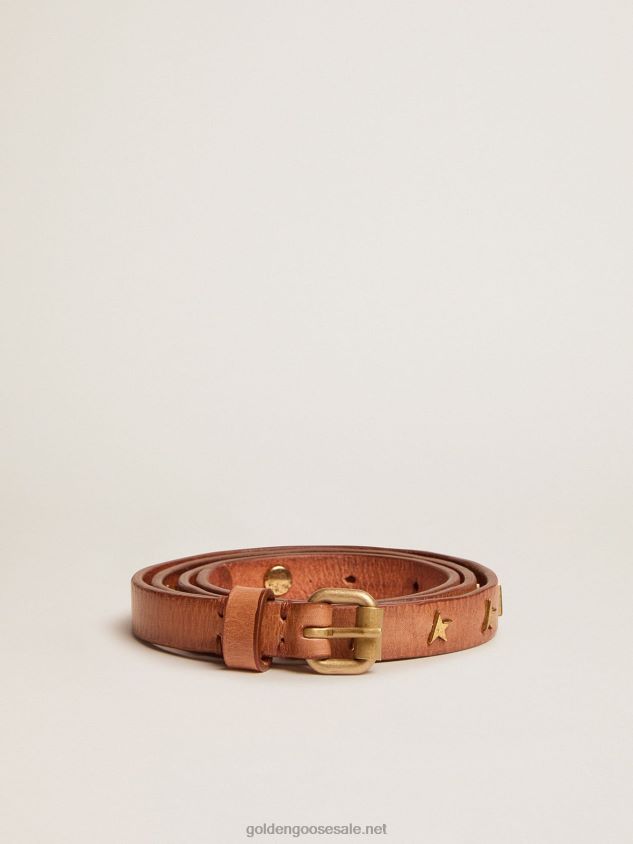 Molly tan leather belt with star-shaped studs FN20N388 Women Golden Goose
