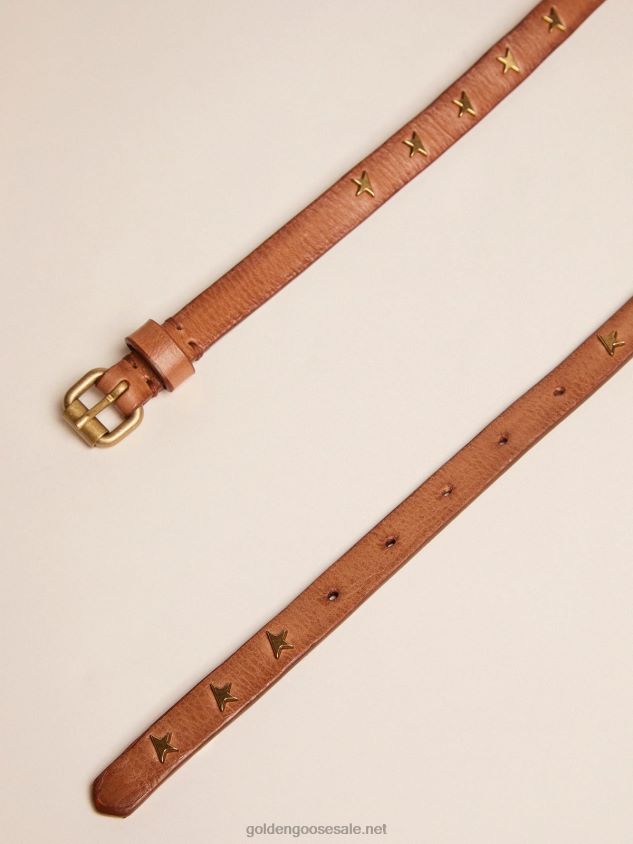 Molly tan leather belt with star-shaped studs FN20N388 Women Golden Goose