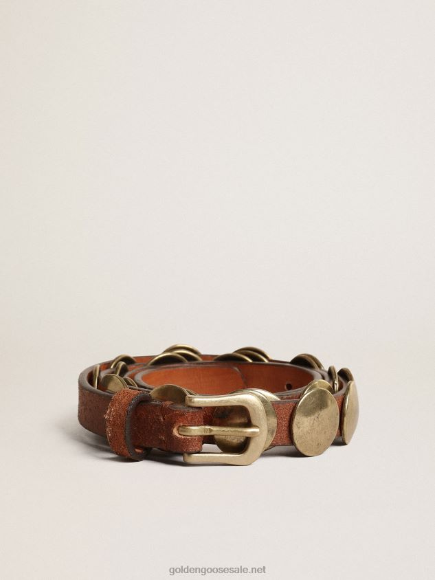 Trinidad belt in aged tan-colored leather with golden maxi studs FN20N389 Women Golden Goose