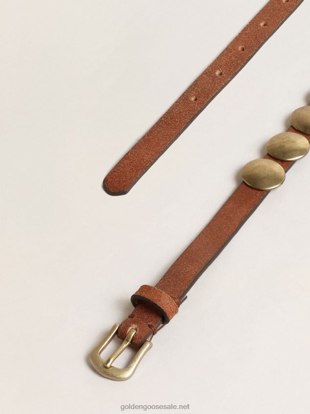 Trinidad belt in aged tan-colored leather with golden maxi studs FN20N389 Women Golden Goose