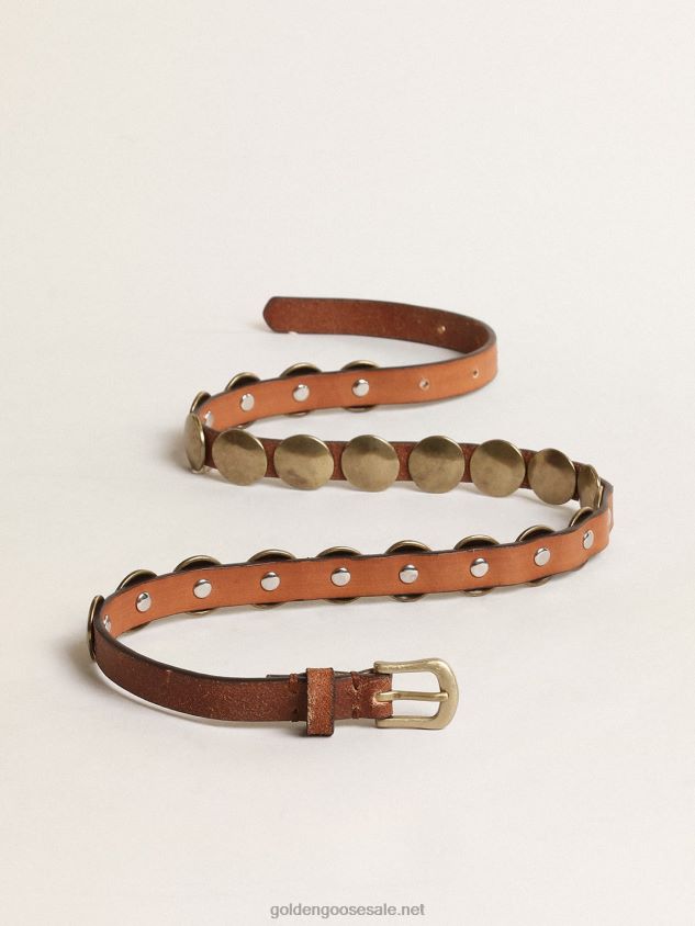 Trinidad belt in aged tan-colored leather with golden maxi studs FN20N389 Women Golden Goose