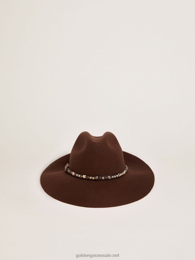 Coffee-brown hat with studded leather strap FN20N336 Women Golden Goose