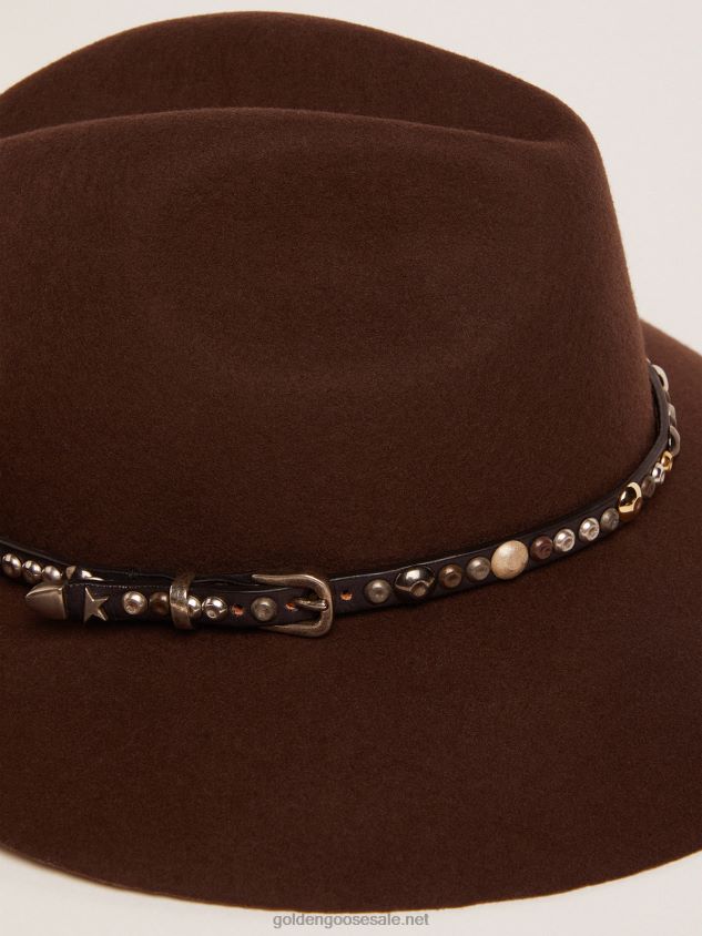 Coffee-brown hat with studded leather strap FN20N336 Women Golden Goose