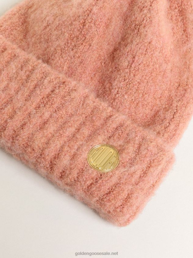 Journey Collection pale pink wool beanie with pompom FN20N393 Women Golden Goose