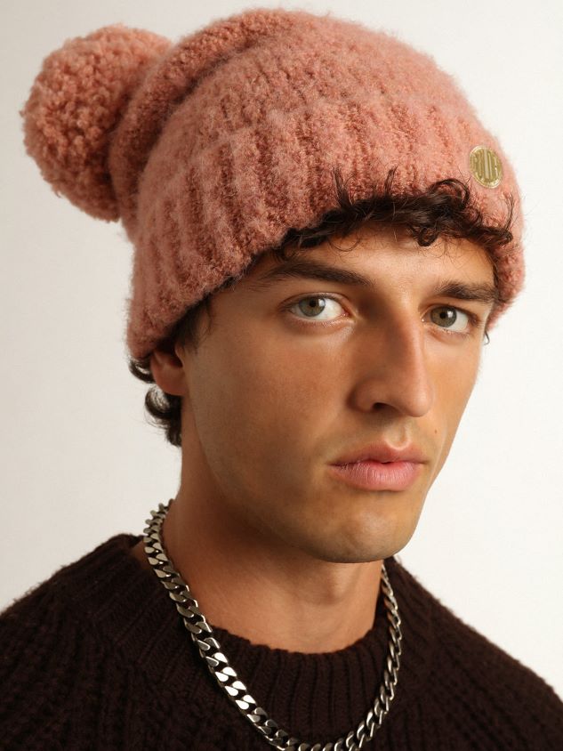 Journey Collection pale pink wool beanie with pompom FN20N393 Women Golden Goose