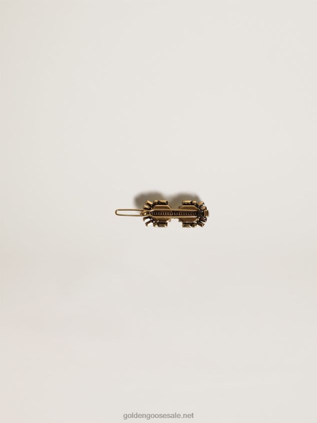 Deco Jewelmates Collection lace lock with clip in old gold color with square and baguette-shaped crystals FN20N396 Women Golden Goose