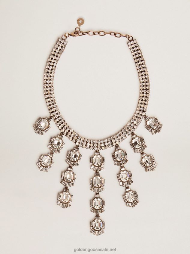 Deco Jewelmates Collection necklace in old gold color with baguette-shaped drop crystals FN20N295 Women Golden Goose