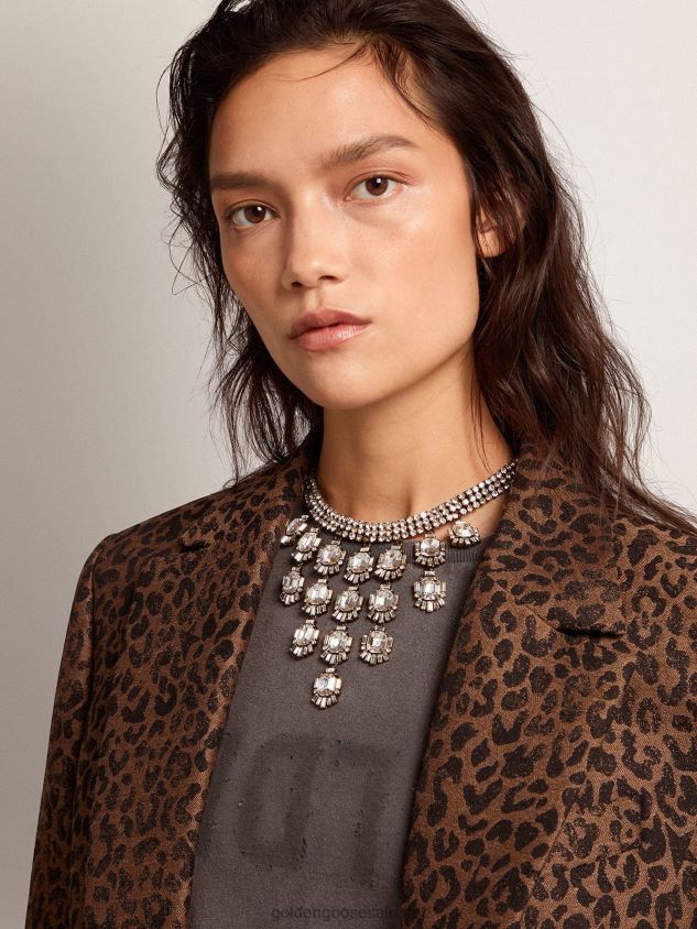 Deco Jewelmates Collection necklace in old gold color with baguette-shaped drop crystals FN20N295 Women Golden Goose