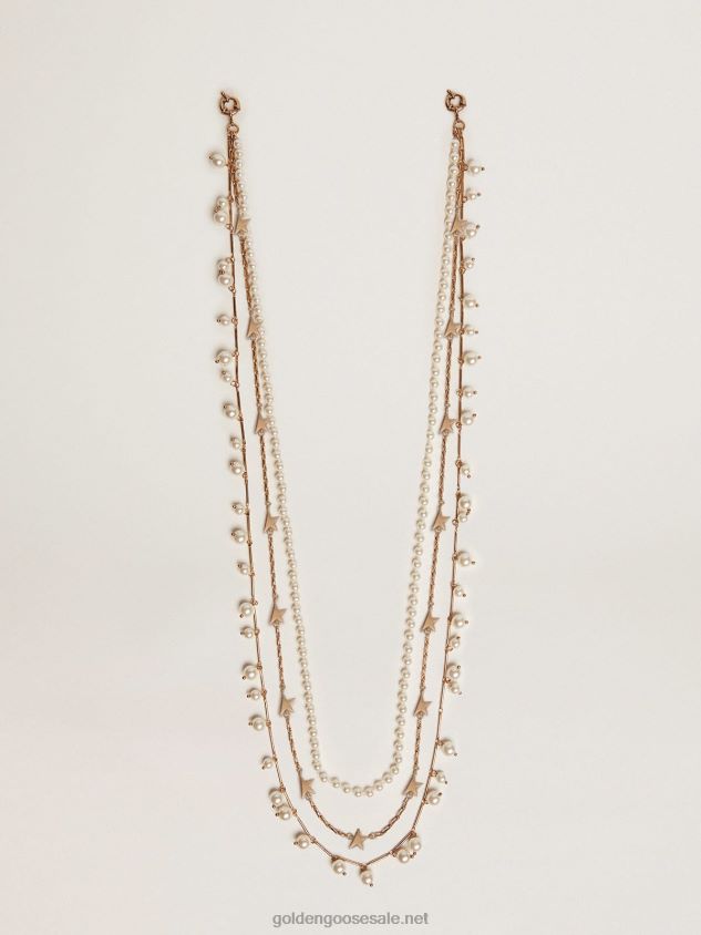 Heritage Jewelmates Collection necklace with four chains in old gold color with beads and stars FN20N406 Women Golden Goose