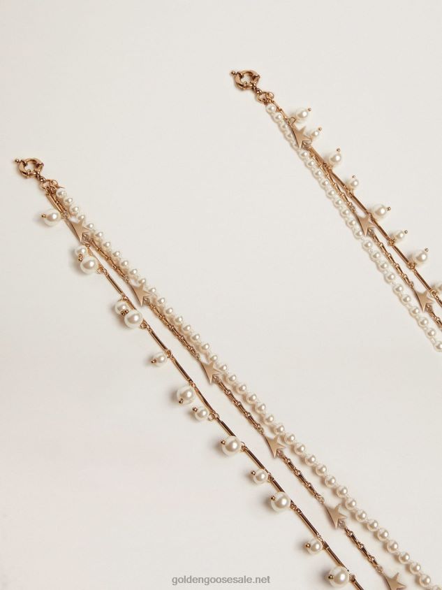 Heritage Jewelmates Collection necklace with four chains in old gold color with beads and stars FN20N406 Women Golden Goose