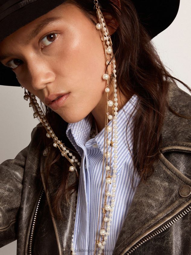 Heritage Jewelmates Collection necklace with four chains in old gold color with beads and stars FN20N406 Women Golden Goose