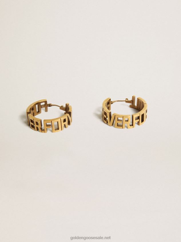 Hoop earrings in old gold color with Forever For You lettering FN20N352 Women Golden Goose