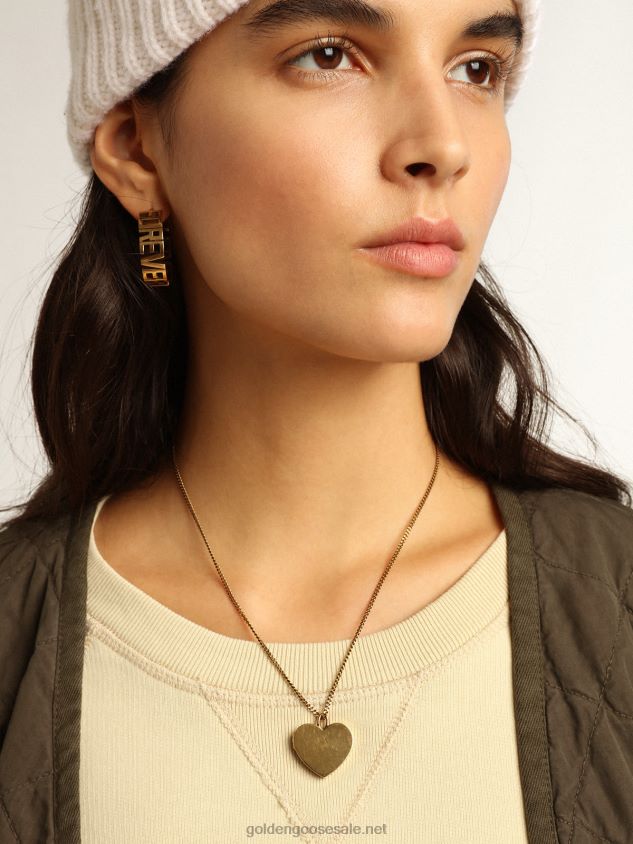 Hoop earrings in old gold color with Forever For You lettering FN20N352 Women Golden Goose