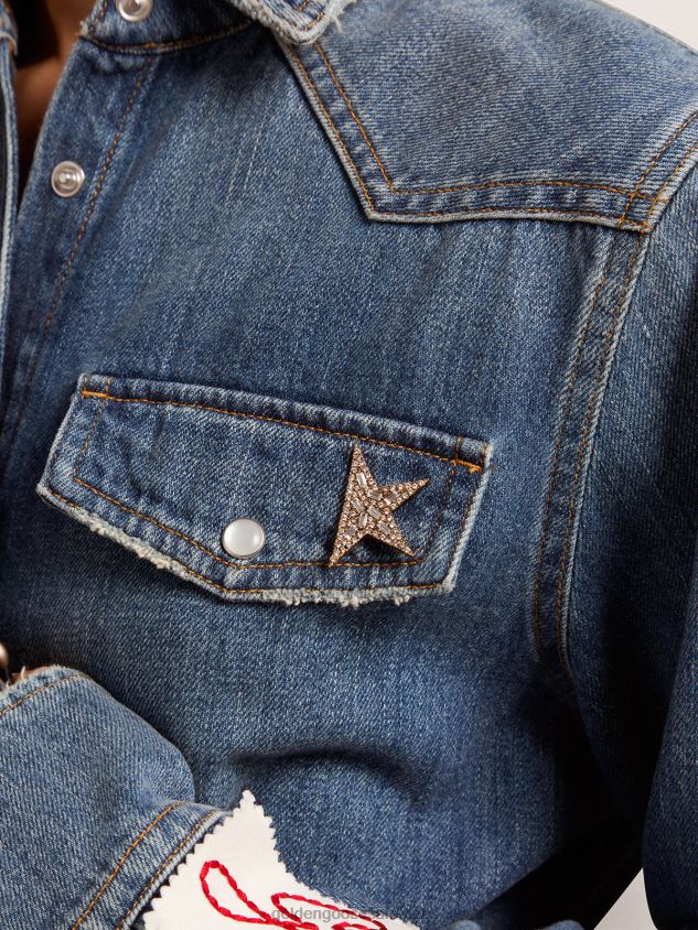 Star Jewelmates Collection brooch in old gold color with decorative crystals FN20N402 Women Golden Goose