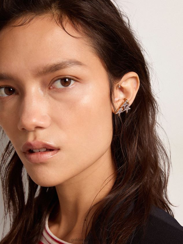 Star Jewelmates Collection ear cuff single drop earring in old gold color with decorative crystals FN20N399 Women Golden Goose