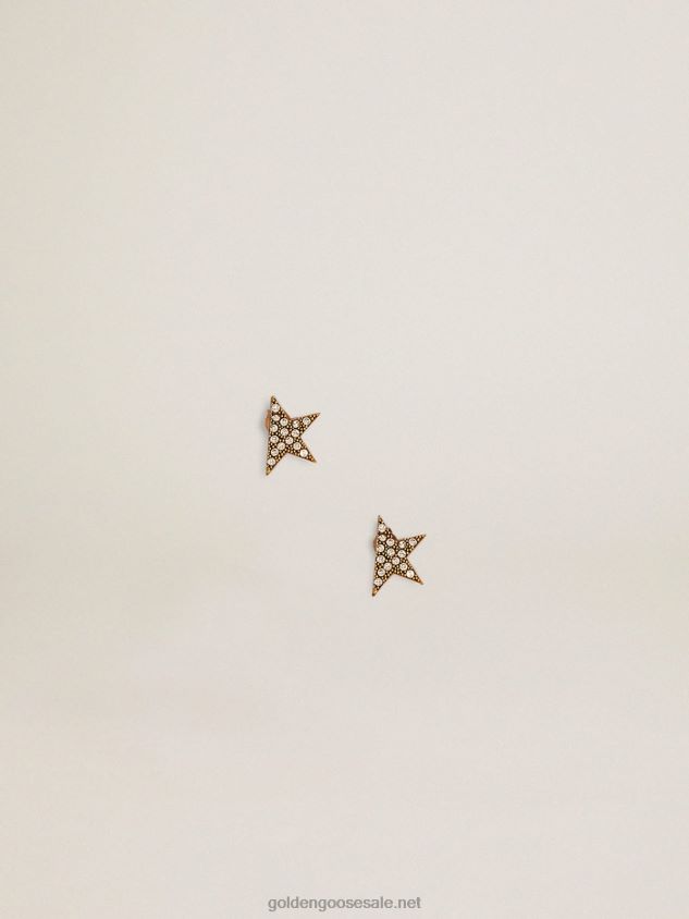 Stud earrings in old gold color with decorative crystals FN20N287 Women Golden Goose
