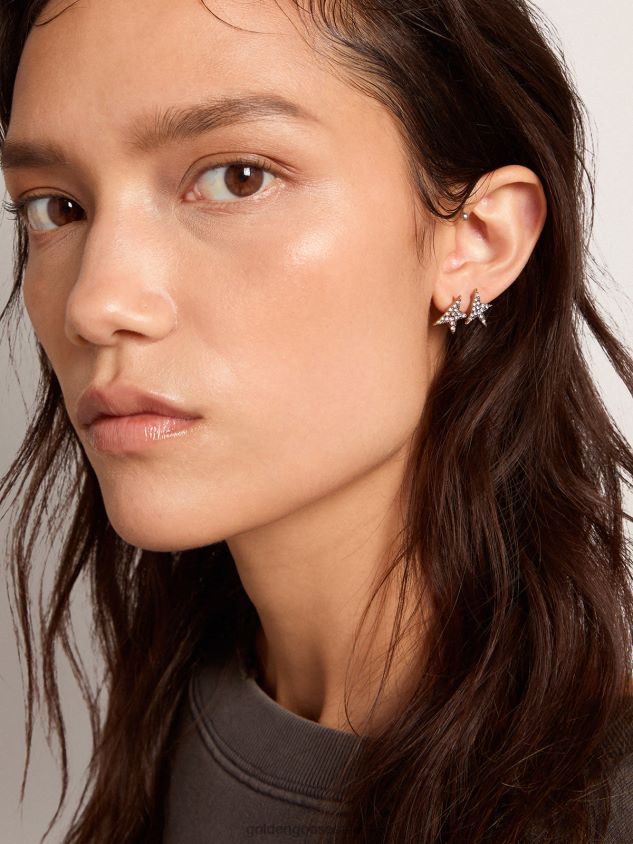 Stud earrings in old gold color with decorative crystals FN20N287 Women Golden Goose