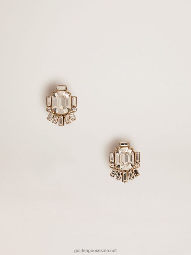 Stud earrings in old gold color with decorative crystals FN20N325 Women Golden Goose