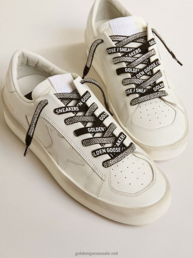 Black laces with Swarovski rhinestones and contrasting white \'Golden Goose Sneakers\' lettering FN20N359 Women