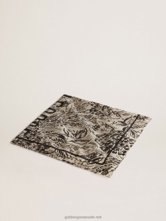 Bone-white scarf with contrasting toile de jouy pattern FN20N355 Women Golden Goose