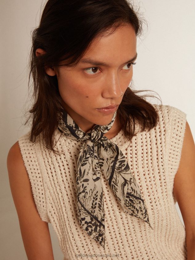 Bone-white scarf with contrasting toile de jouy pattern FN20N355 Women Golden Goose