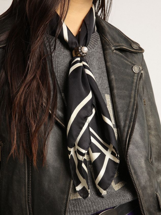 Collection scarf in black with contrasting white stars and stripes FN20N301 Women Golden Goose