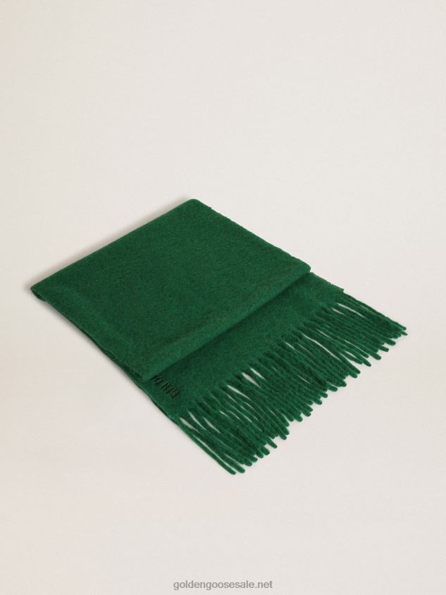 Dark green wool scarf with fringing and tone-on-tone 'Golden' lettering FN20N300 Women