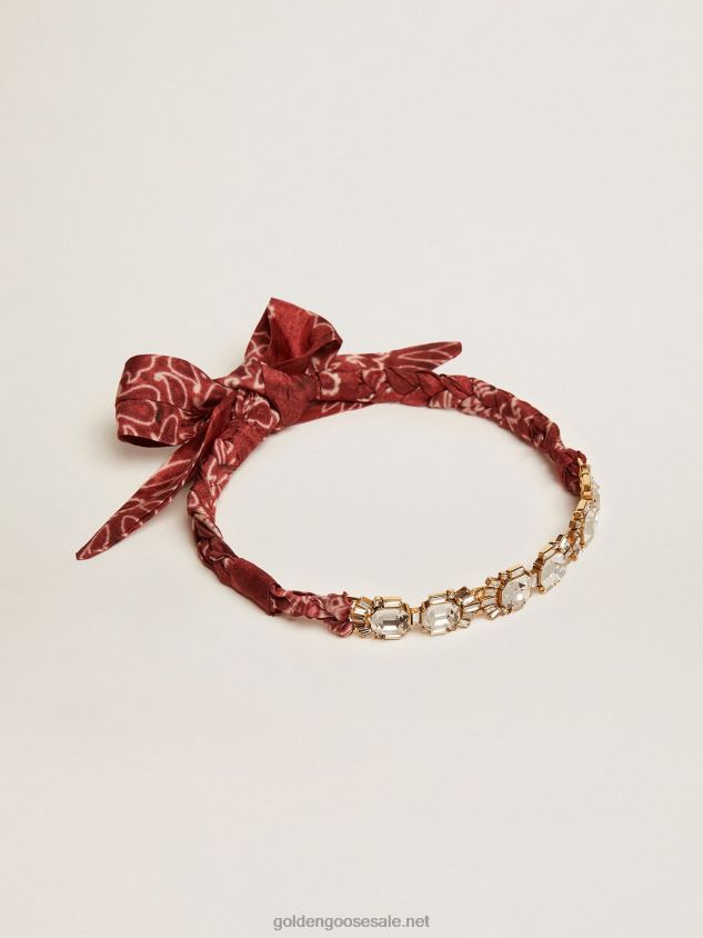 Deco Jewelmates Collection choker necklace in old gold color with crystals and printed scarf FN20N405 Women Golden Goose