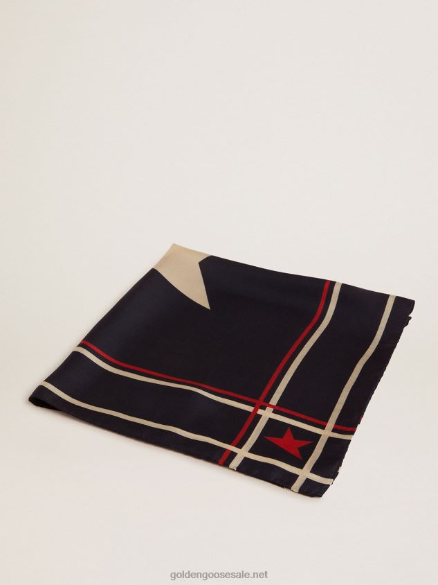 Midnight-blue Collection scarf with contrasting color stars and stripes FN20N318 Women Golden Goose