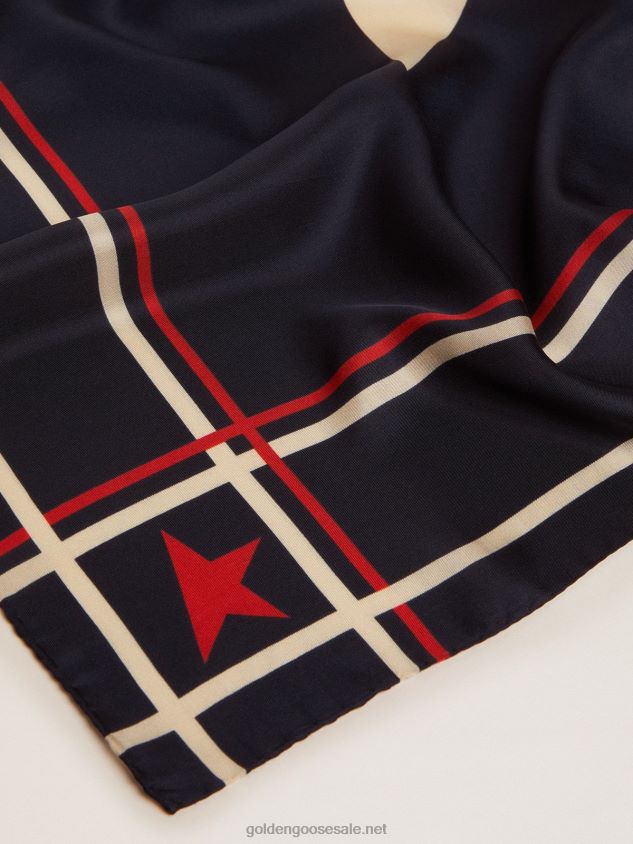 Midnight-blue Collection scarf with contrasting color stars and stripes FN20N318 Women Golden Goose
