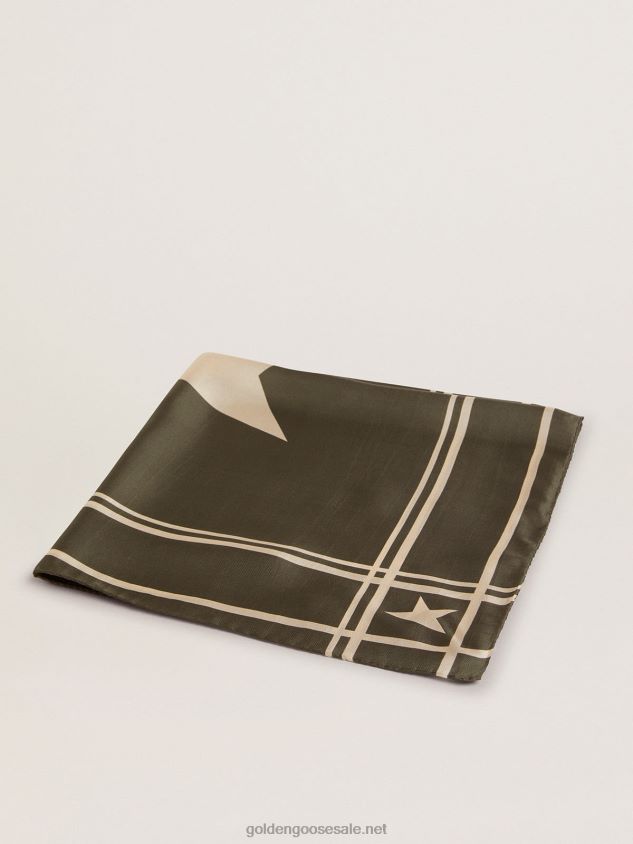 Moss-green-colored Collection scarf with contrasting white stars and stripes FN20N305 Women Golden Goose