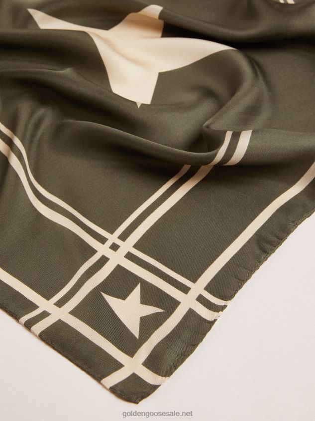 Moss-green-colored Collection scarf with contrasting white stars and stripes FN20N305 Women Golden Goose