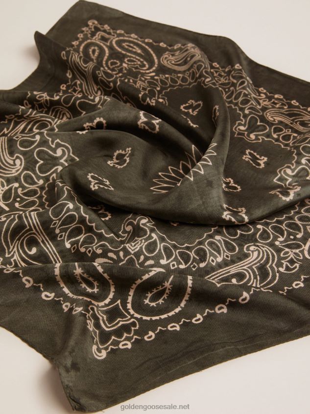 Moss-green-colored Collection scarf with paisley pattern FN20N314 Women Golden Goose