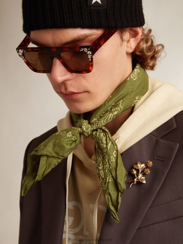 Pesto-colored scarf with dotted paisley pattern FN20N356 Women Golden Goose