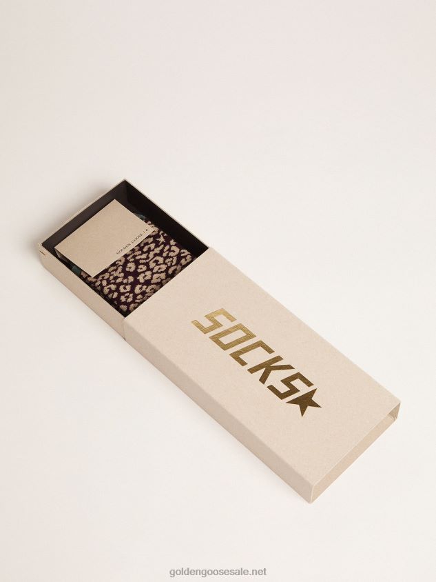 Animal-print socks with a blackberry base and military-green details FN20N339 Women Golden Goose