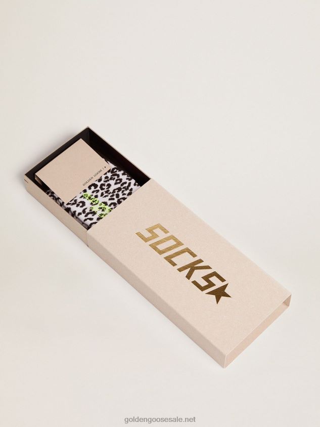 Black and white socks with leopard print and black star on the back FN20N330 Women Golden Goose