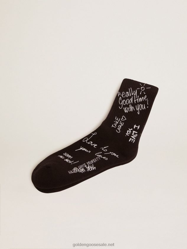 Black socks with white Golden Statement lettering FN20N408 Women