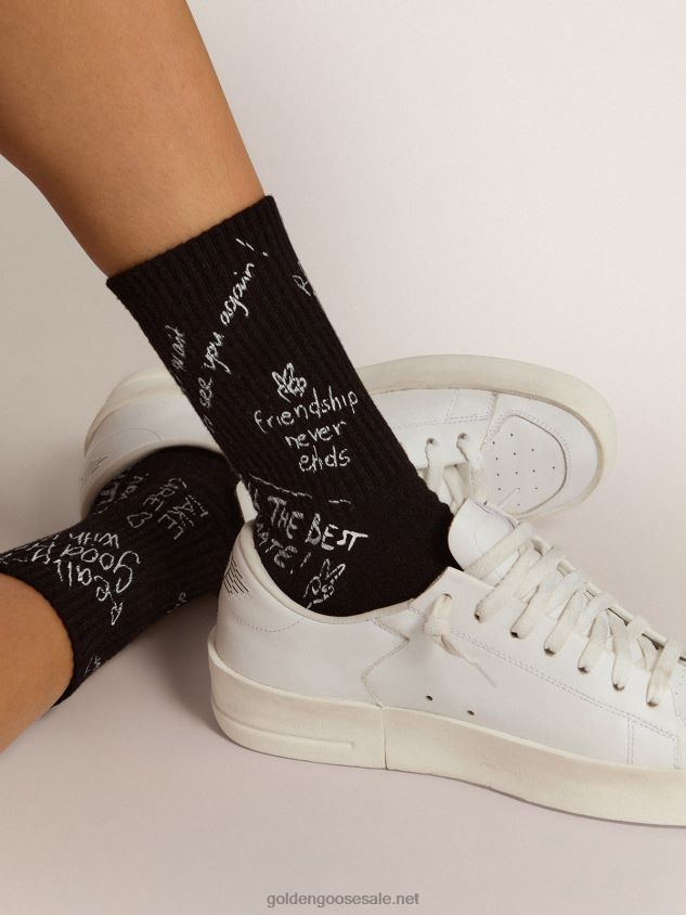 Black socks with white Golden Statement lettering FN20N408 Women