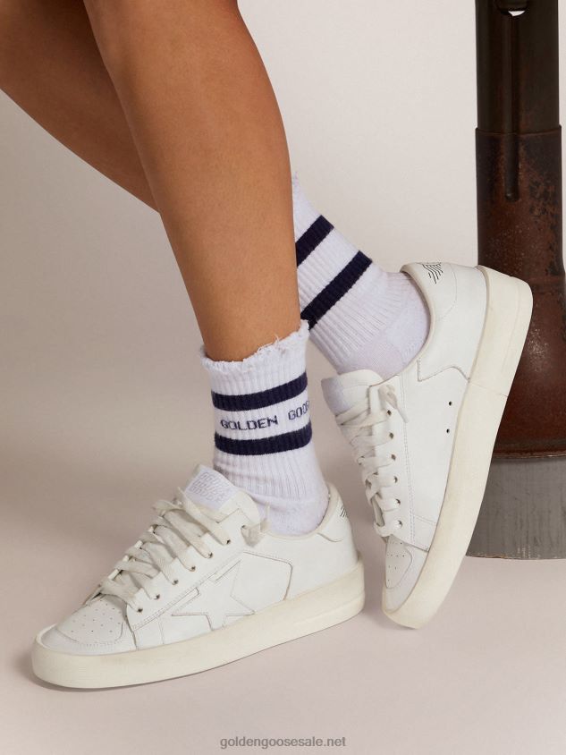 Cotton socks with distressed finishes blue stripes and logo FN20N409 Women Golden Goose