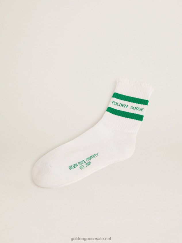Cotton socks with distressed finishes green stripes and logo FN20N407 Women Golden Goose