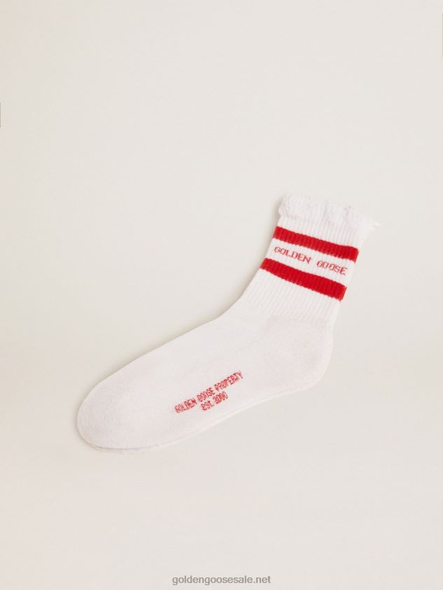 Cotton socks with distressed finishes red stripes and logo FN20N348 Women Golden Goose