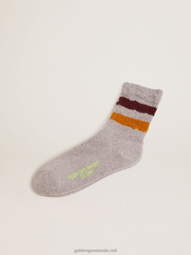 Melange grey socks with distressed details and two-tone stripes FN20N346 Women Golden Goose