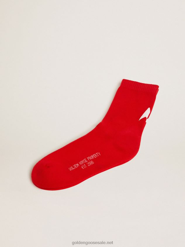 Red cotton socks with white Golden Goose star FN20N334 Women