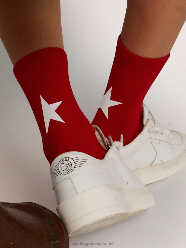 Red cotton socks with white Golden Goose star FN20N334 Women